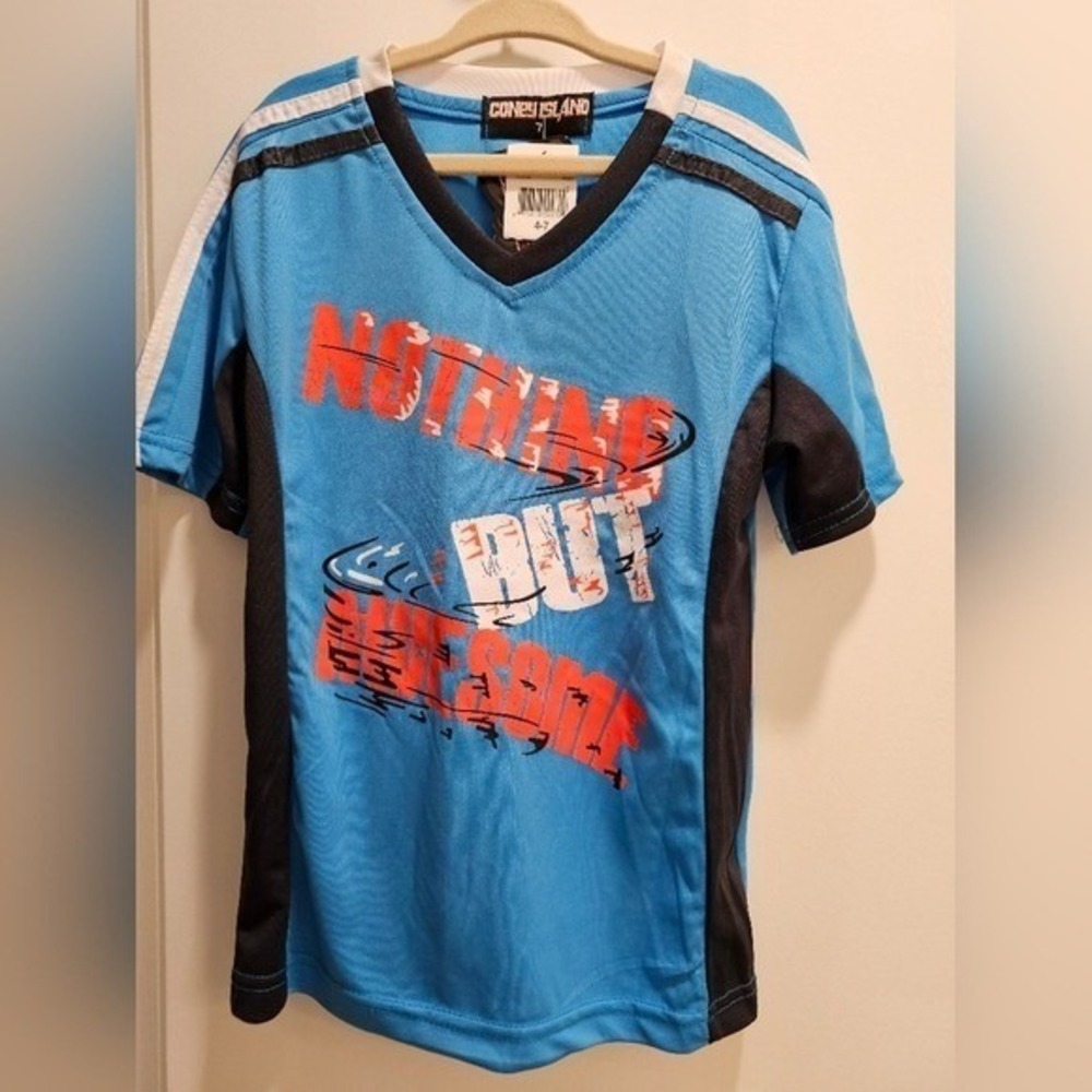 Boy sz7 Activewear Set Shirt Shorts Blue Black Soccer Football Blokecore Ladcore